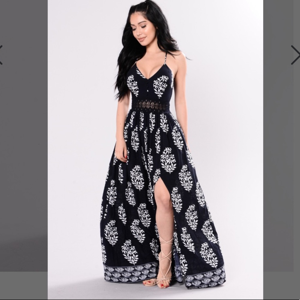 Navy paisley slit maxi dress